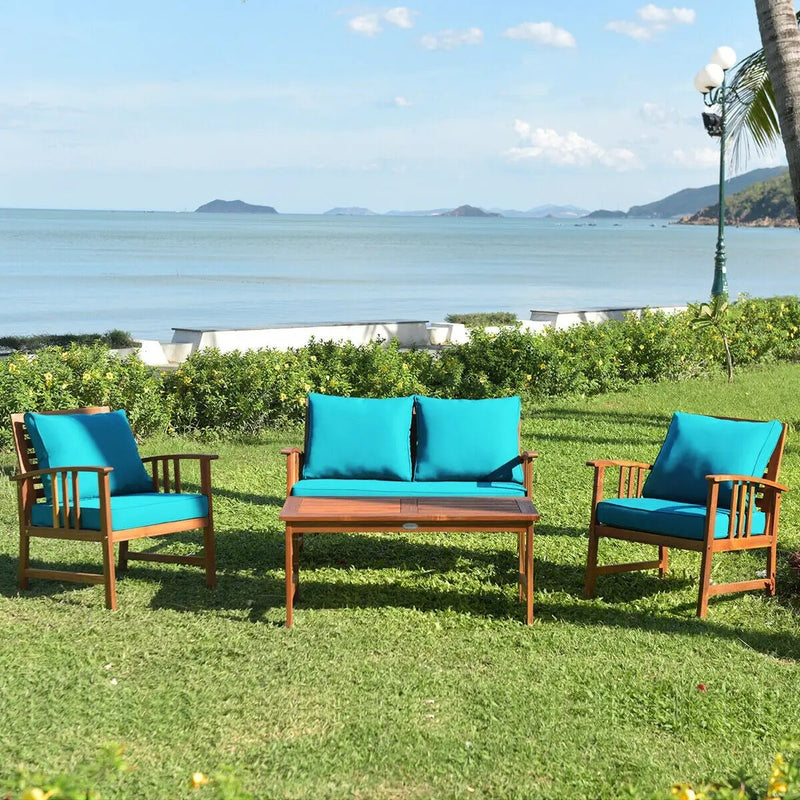 4-Piece Acacia Wood Patio Conversation Set with Cushions by DirectDeals