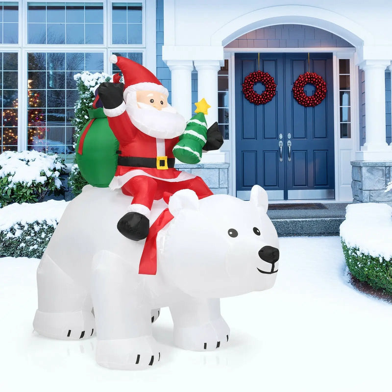 6.5 Feet Christmas Inflatable Santa Riding Polar Bear with Shaking Head LED Lights by DirectDeals
