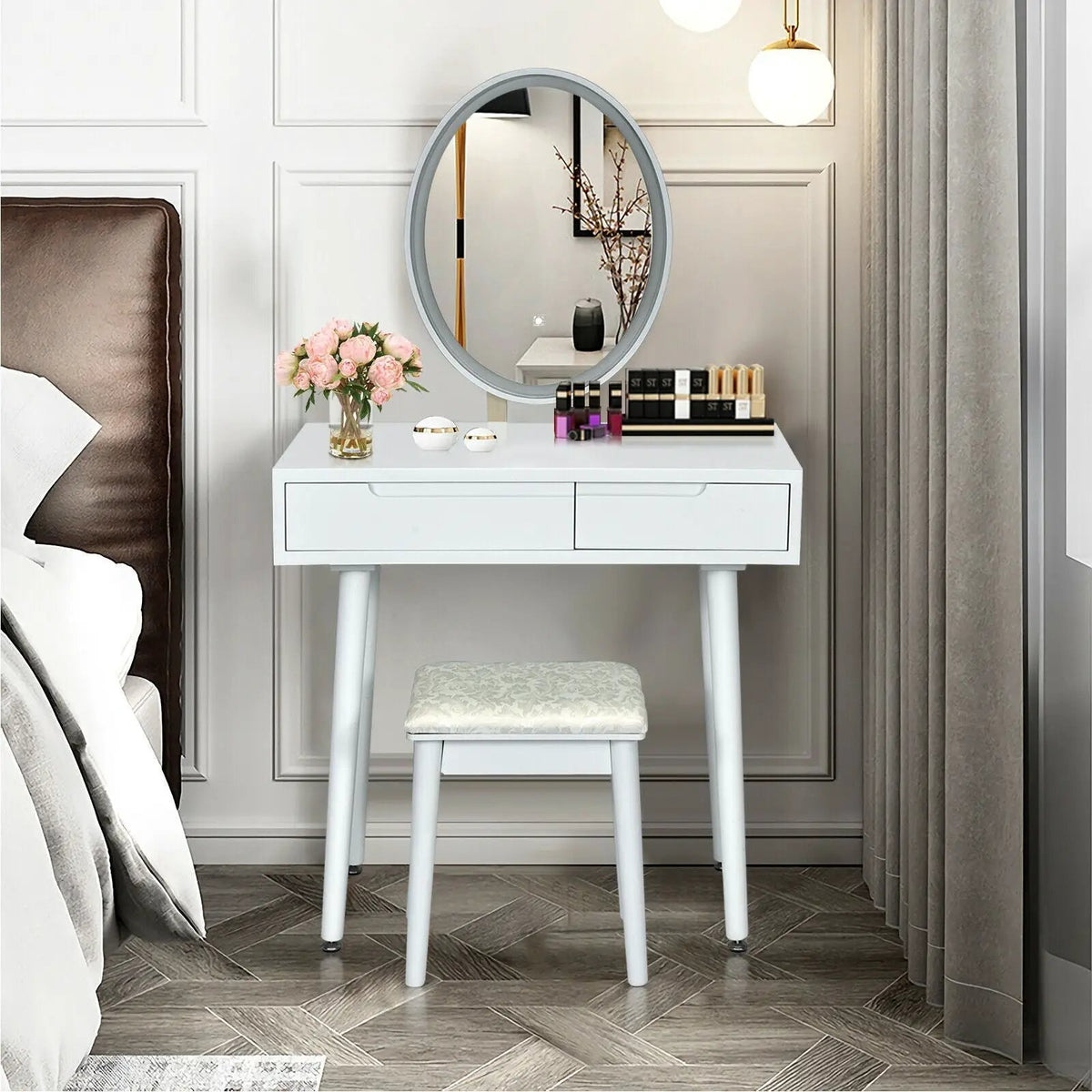 Touch Screen Vanity Makeup Table Stool Set with Lighted Mirror, photo 2 of 10