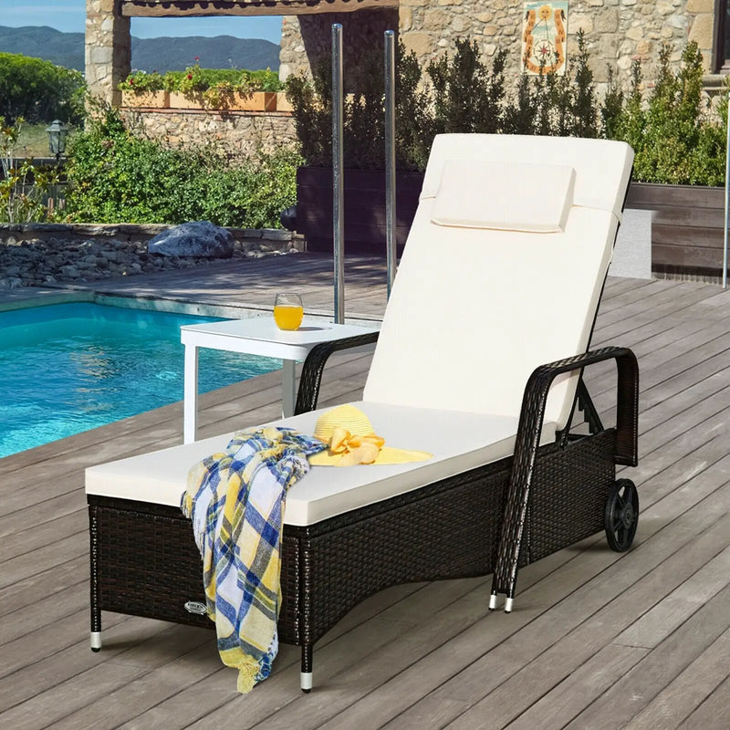 Outdoor Recliner Cushioned Chaise Lounge with Adjustable Backrest by DirectDeals