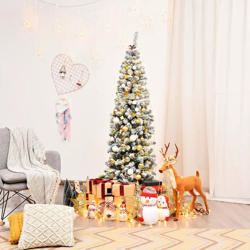 6 Feet Unlit Hinged Snow Flocked Artificial Pencil Christmas Tree with 500 Branch Tip by DirectDeals