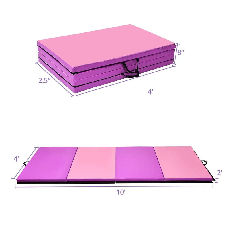 4 Feet x 10 Feet Thick Folding Panel Gymnastics Mat-Pink & Purple by DirectDeals