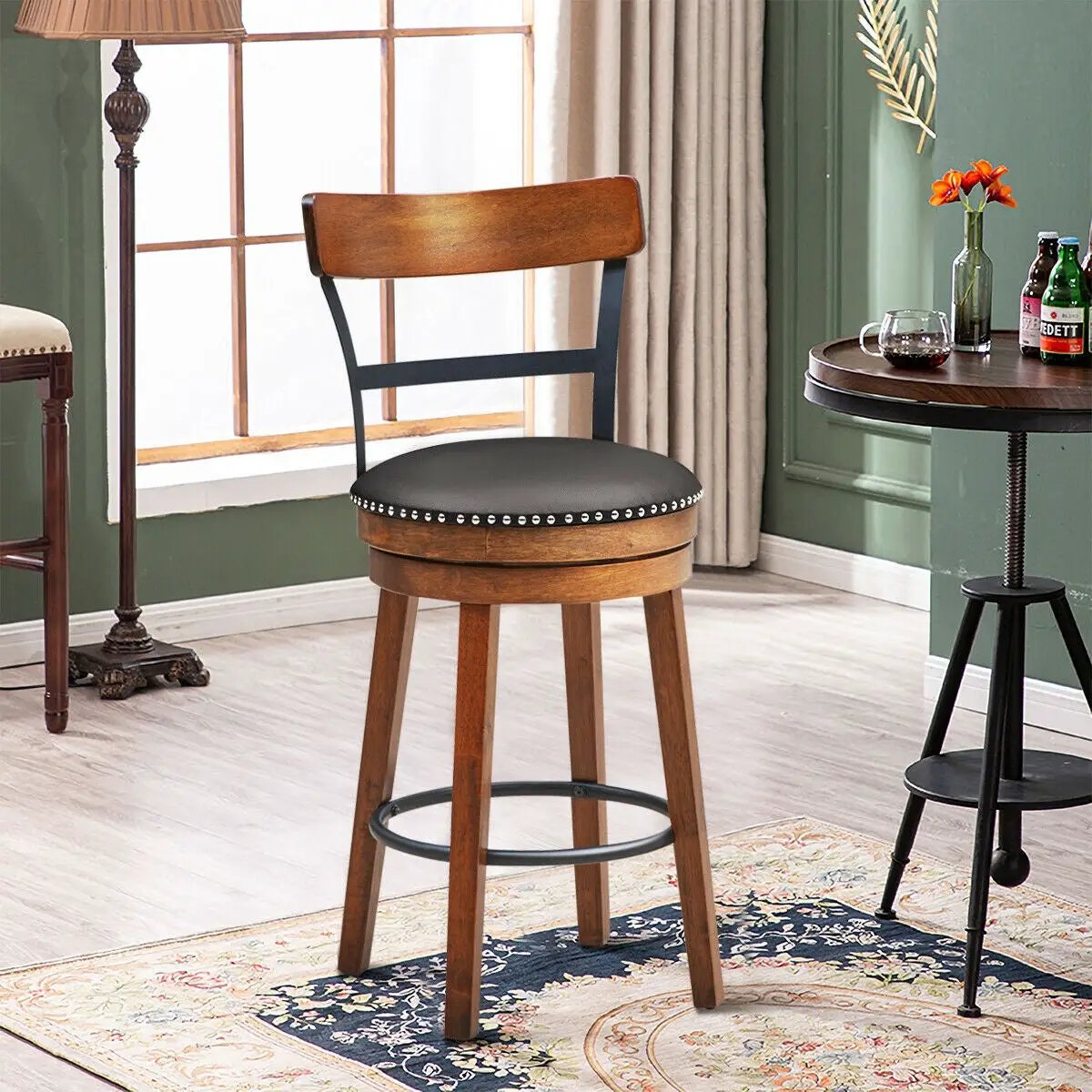 30.5 Inch 360-Degree Swivel Stools with Leather Padded Seat, photo 2 of 16