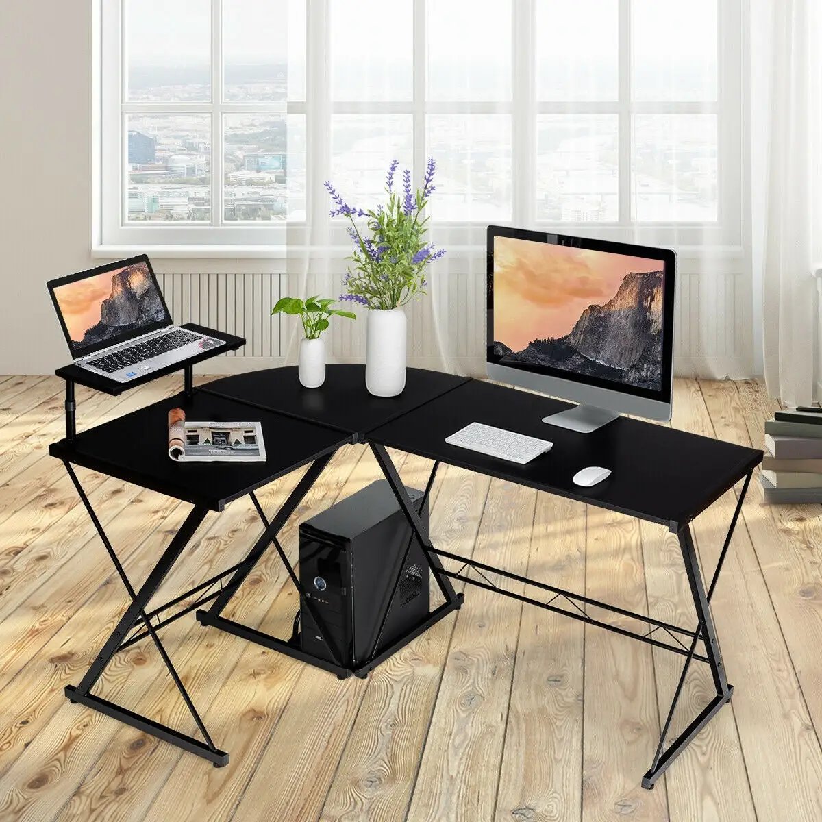 L-Shaped Desk Reversible Corner Computer Desk with Movable Shelf and CPU Stand, photo 17 of 24
