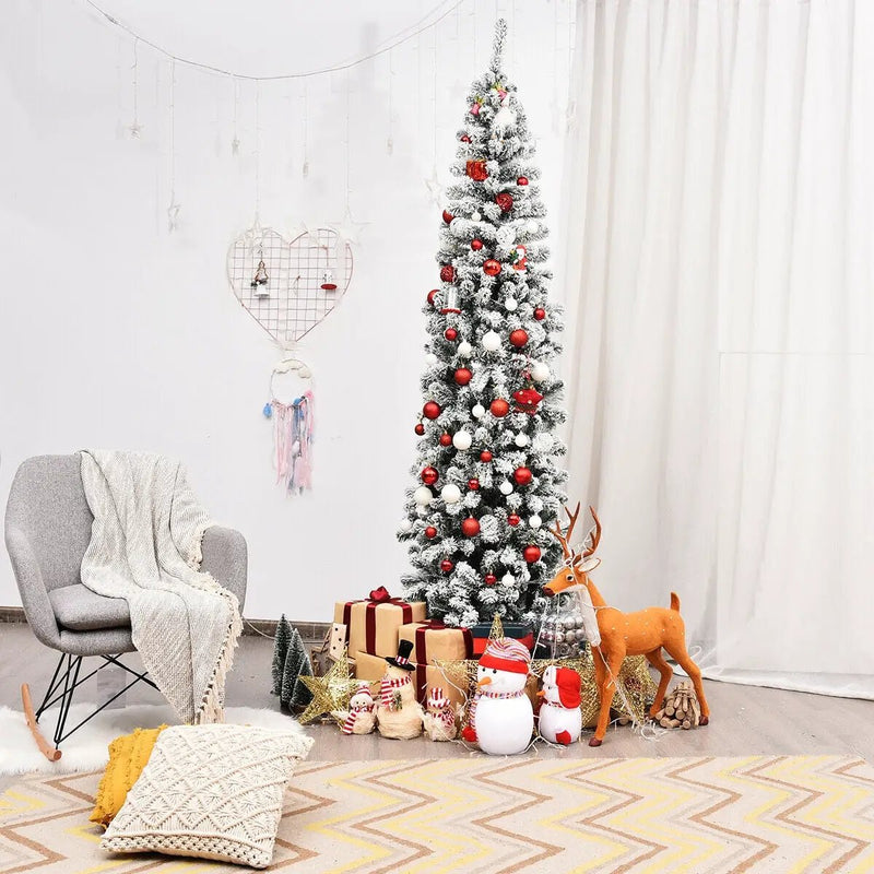 7.5 Feet Unlit Hinged Snow Flocked Artificial Pencil Christmas Tree with 641 Tips by DirectDeals
