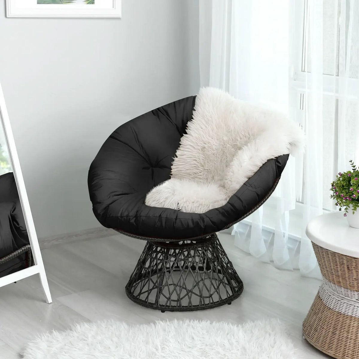Rattan Papasan Chair Ergonomic 360-degree Swivel Soft Cushion Garden, photo 6 of 24