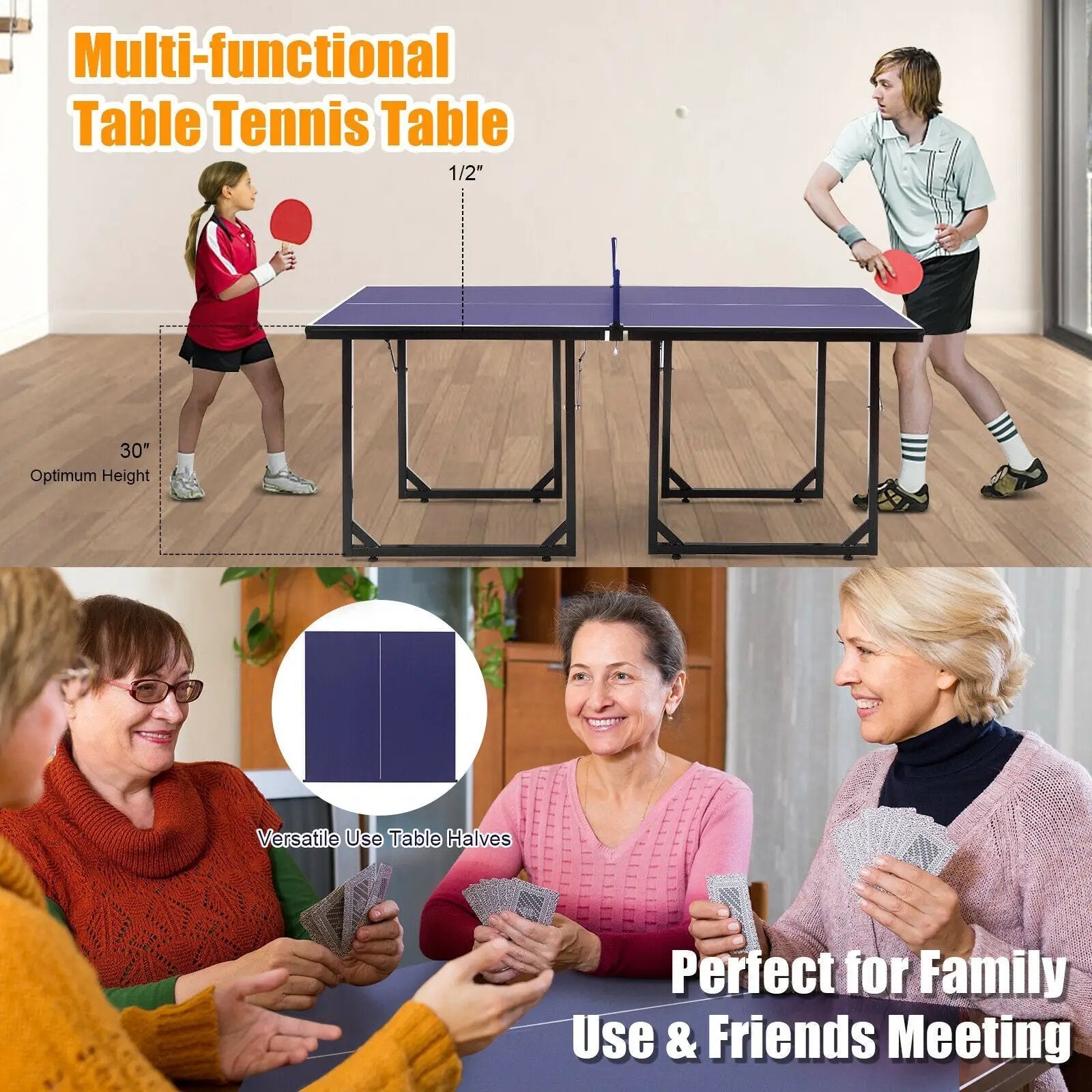 Multi-Use Foldable Midsize Removable Compact Ping-pong Table by DirectDeals