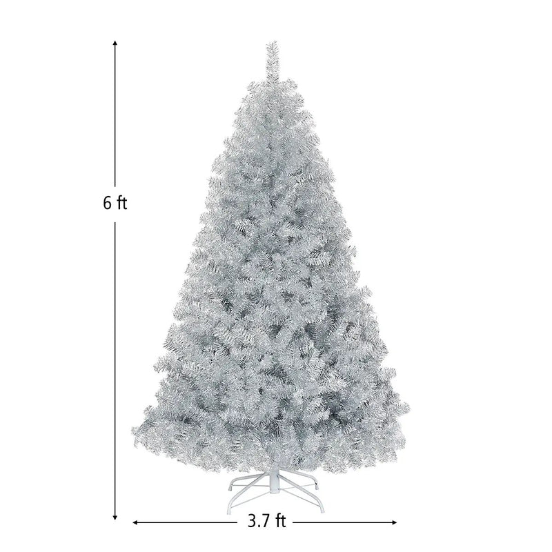 6 Feet Hinged Unlit Artificial Silver Tinsel Christmas Tree with Metal Stand by DirectDeals