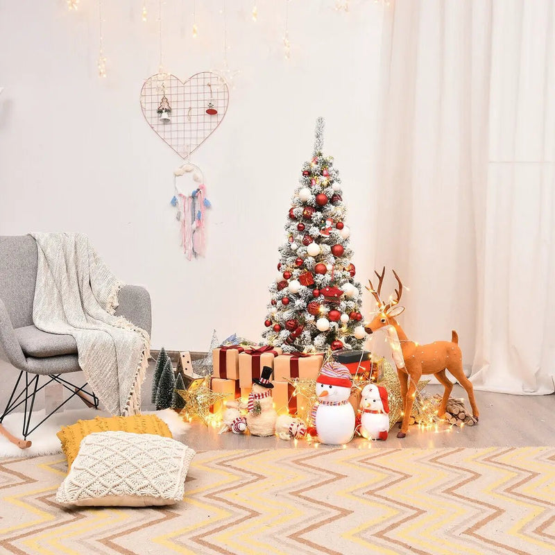 4.5 Feet Unlit Hinged Snow Flocked Artificial Pencil Christmas Tree with 242 Branch by DirectDeals