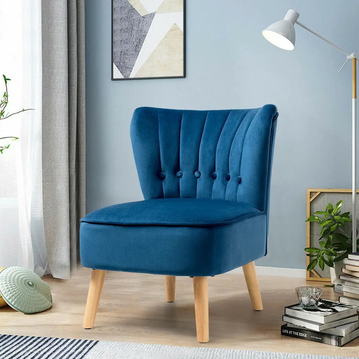 Armless Accent Chair Tufted Velvet Leisure Chair by DirectDeals