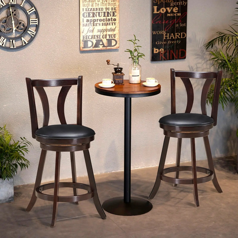 Set of 2 Swivel Bar stool 24 Inch Counter Height Leather Padded Dining Kitchen Chair by DirectDeals