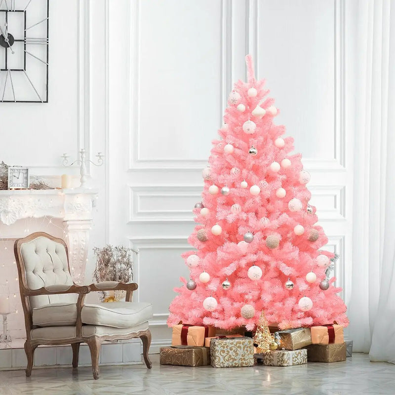 6 Feet Pink Artificial Hinged Spruce Full Christmas Tree with Foldable Metal Stand by DirectDeals