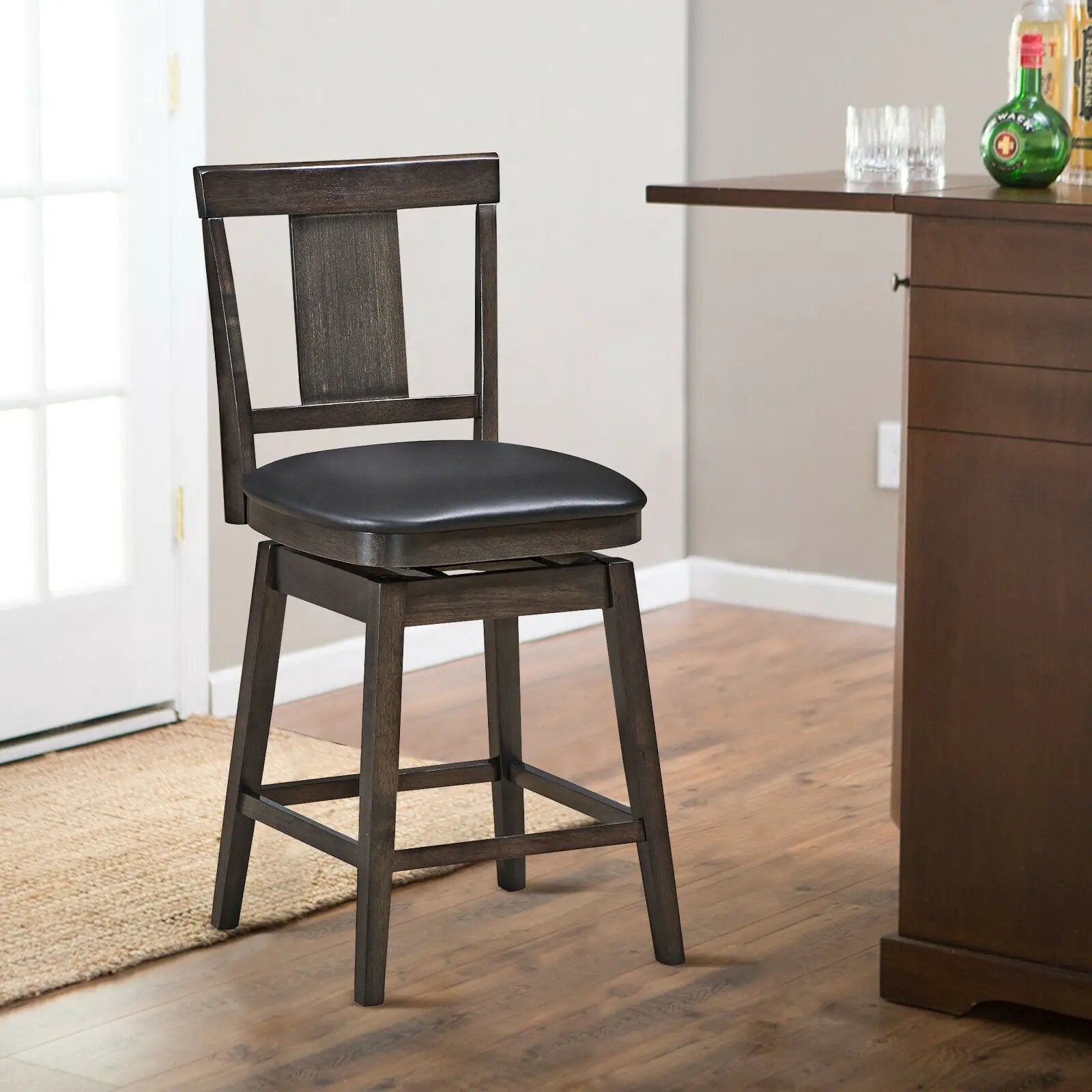 24 inch Swivel Upholstered Counter Height Bar Chair with Rubber Wood Legs by DirectDeals