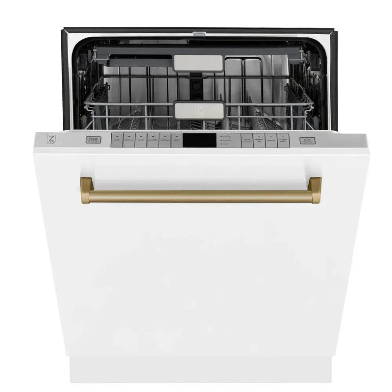 ZLINE Autograph 24" Dishwasher, White Door, Bronze DWMTZ-WM-24-CB by Farmhouse Kitchen and Bath