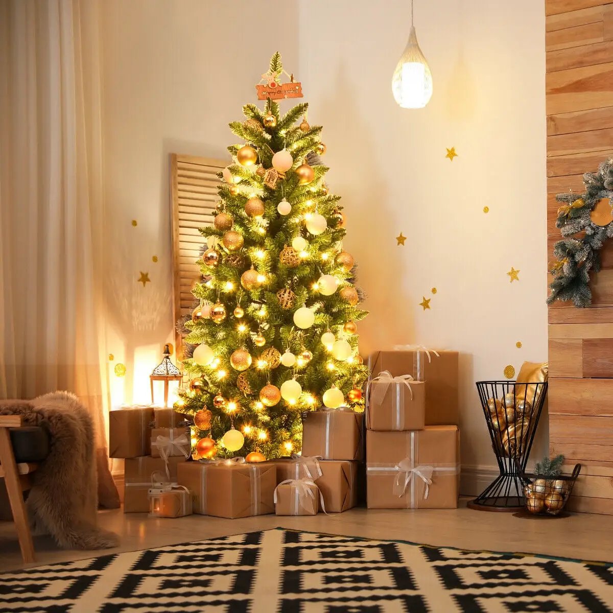 6 Feet PVC Hinged Pre-lit Artificial Fir Pencil Christmas Tree with 150 Lights, photo 3 of 24