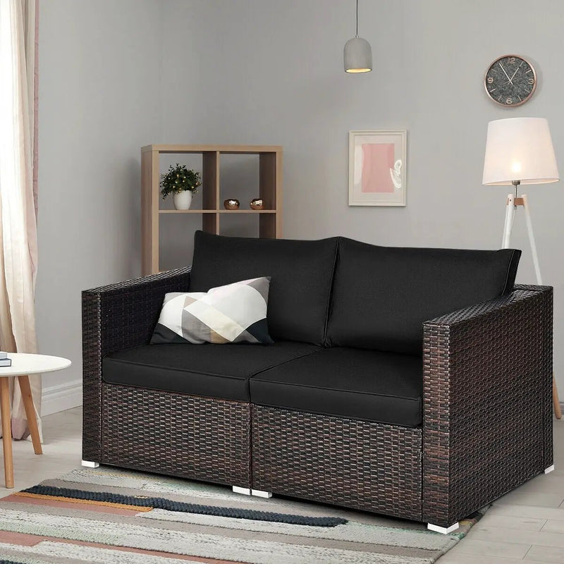 2 Pieces Patio Rattan Sectional Conversation Sofa Set-Beige by DirectDeals