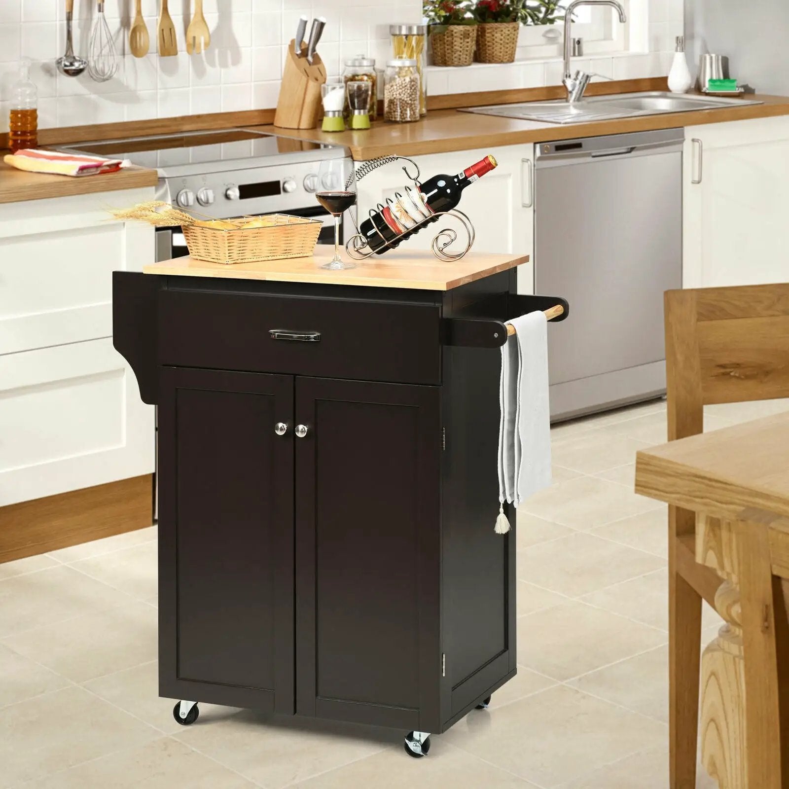 Utility Rolling Storage Cabinet Kitchen Island Cart with Spice Rack by DirectDeals