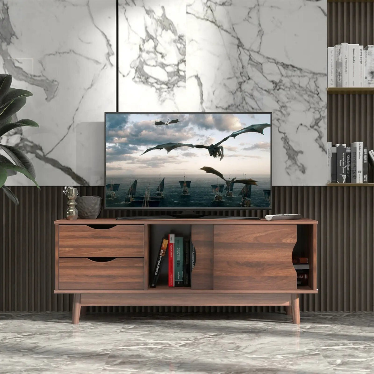 TV Stand for TV up to 60 Inch Media Console Table Storage with Doors, photo 12 of 16