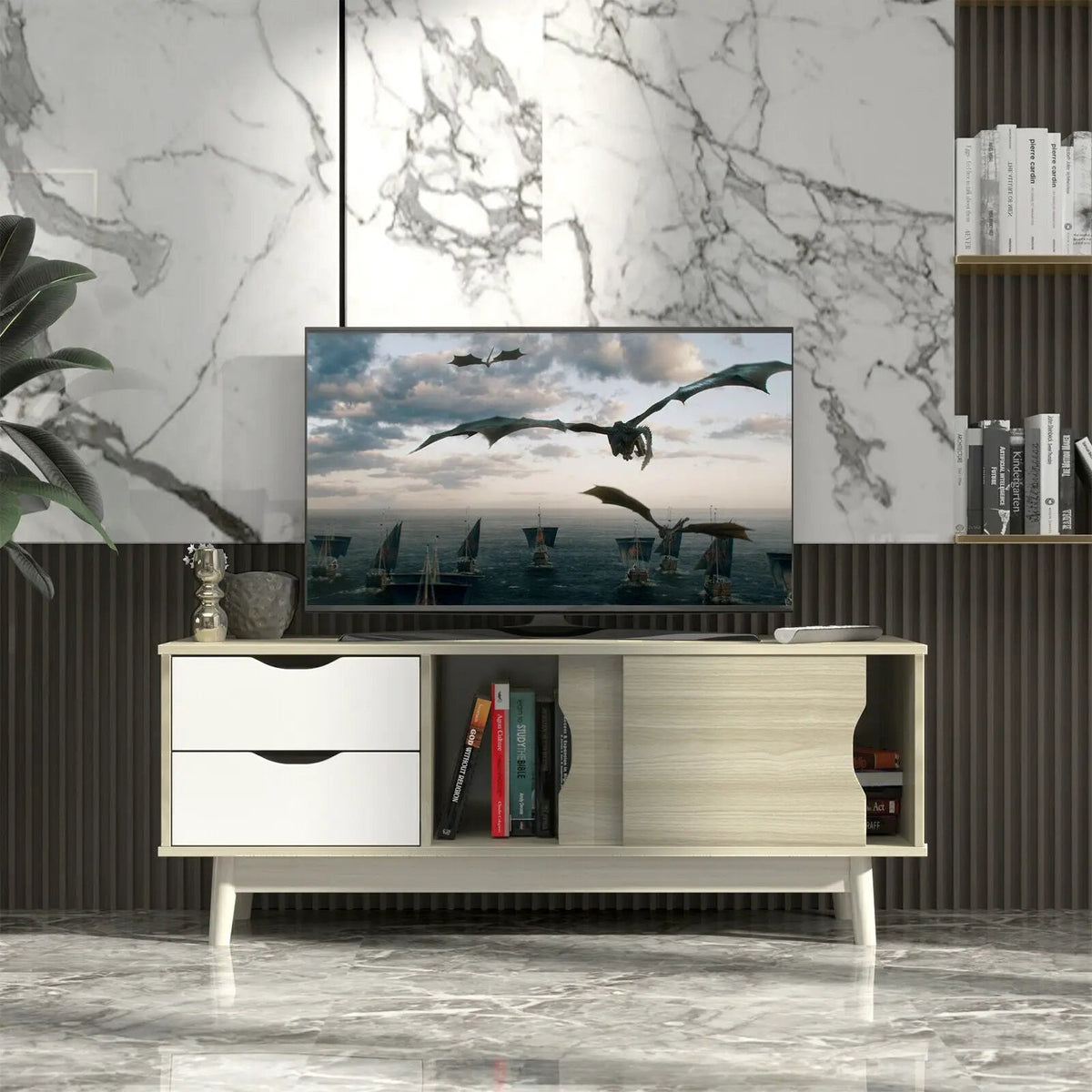 TV Stand for TV up to 60 Inch Media Console Table Storage with Doors, photo 13 of 16