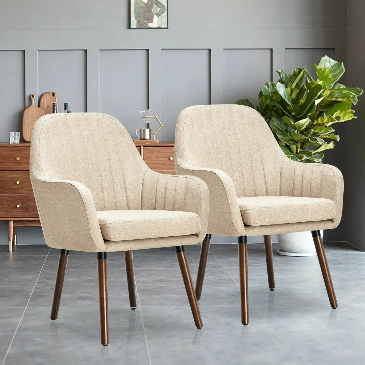 Set of 2 Fabric Upholstered Accent Chairs with Wooden Legs, photo 2 of 16