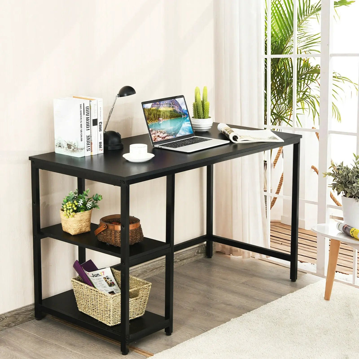 47 Inch Computer Desk Office Study Table Workstation Home with Adjustable Shelf Black