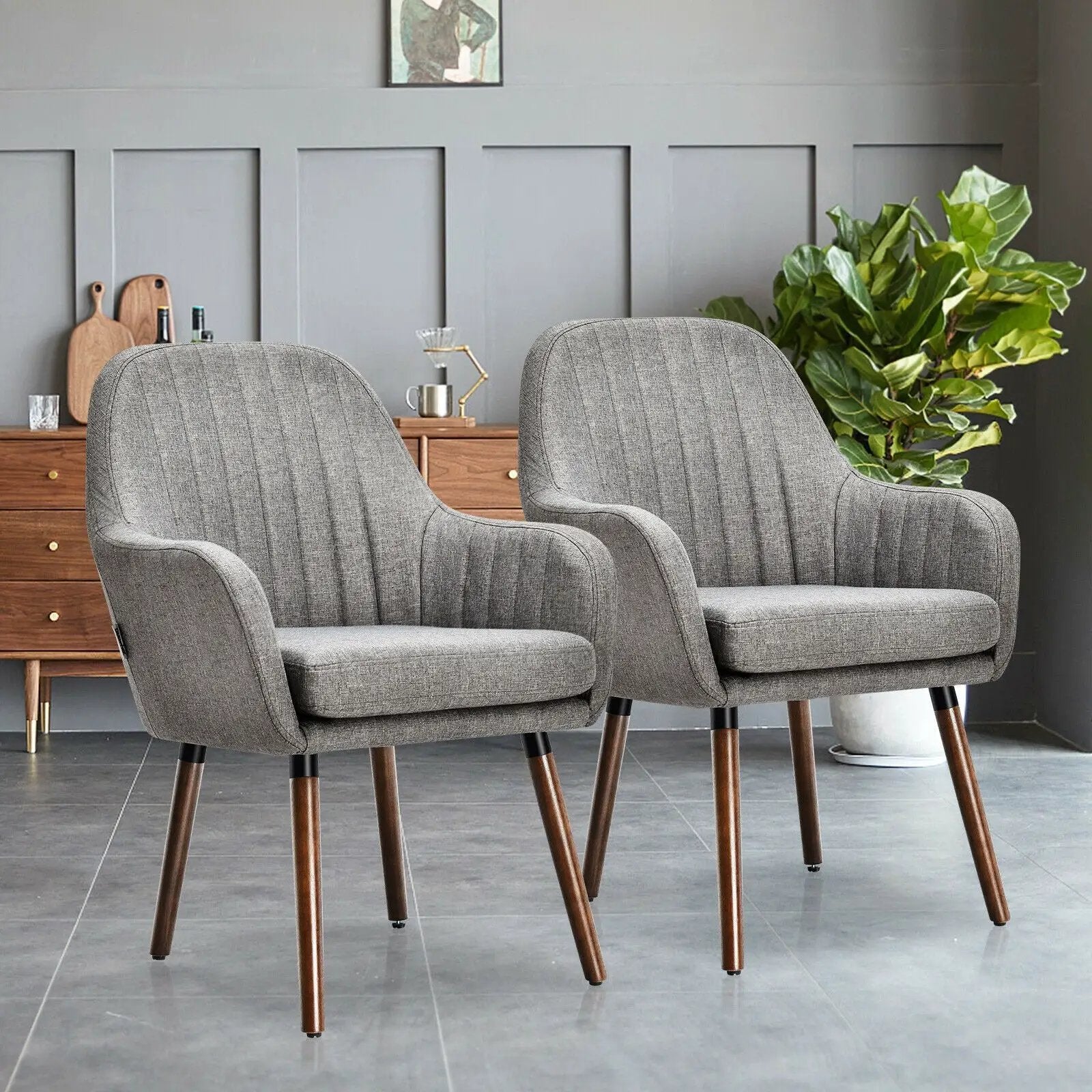 Set of 2 Fabric Upholstered Accent Chairs with Wooden Legs by DirectDeals