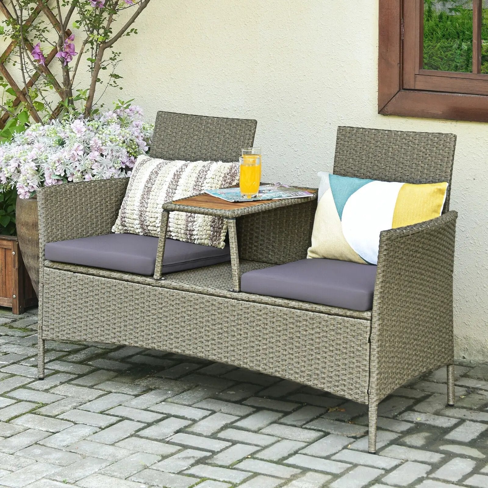 2-Person Patio Rattan Conversation Furniture Set with Coffee Table by DirectDeals