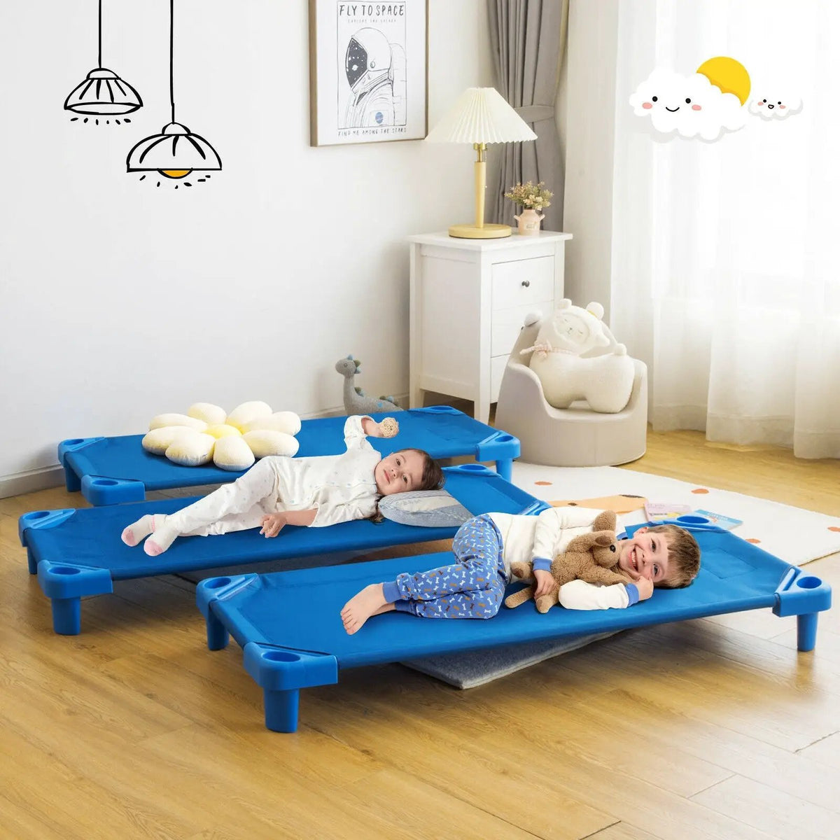 Kids Stackable Daycare Cot Pack of 6 with Detachable Oxford Cloth, photo 7 of 10