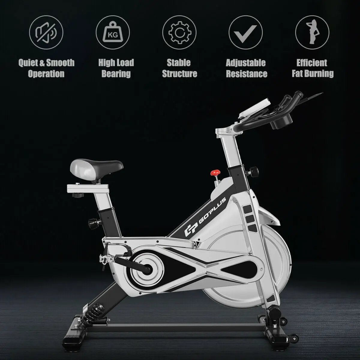 Stationary Silent Belt Adjustable Exercise Bike with Phone Holder and Electronic Display by DirectDeals