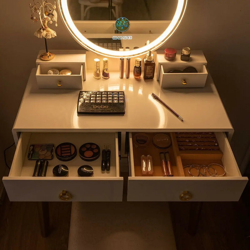 Vanity Set with 3-Color Lighted Touch Screen Dimming Mirror and 4 Drawers by DirectDeals