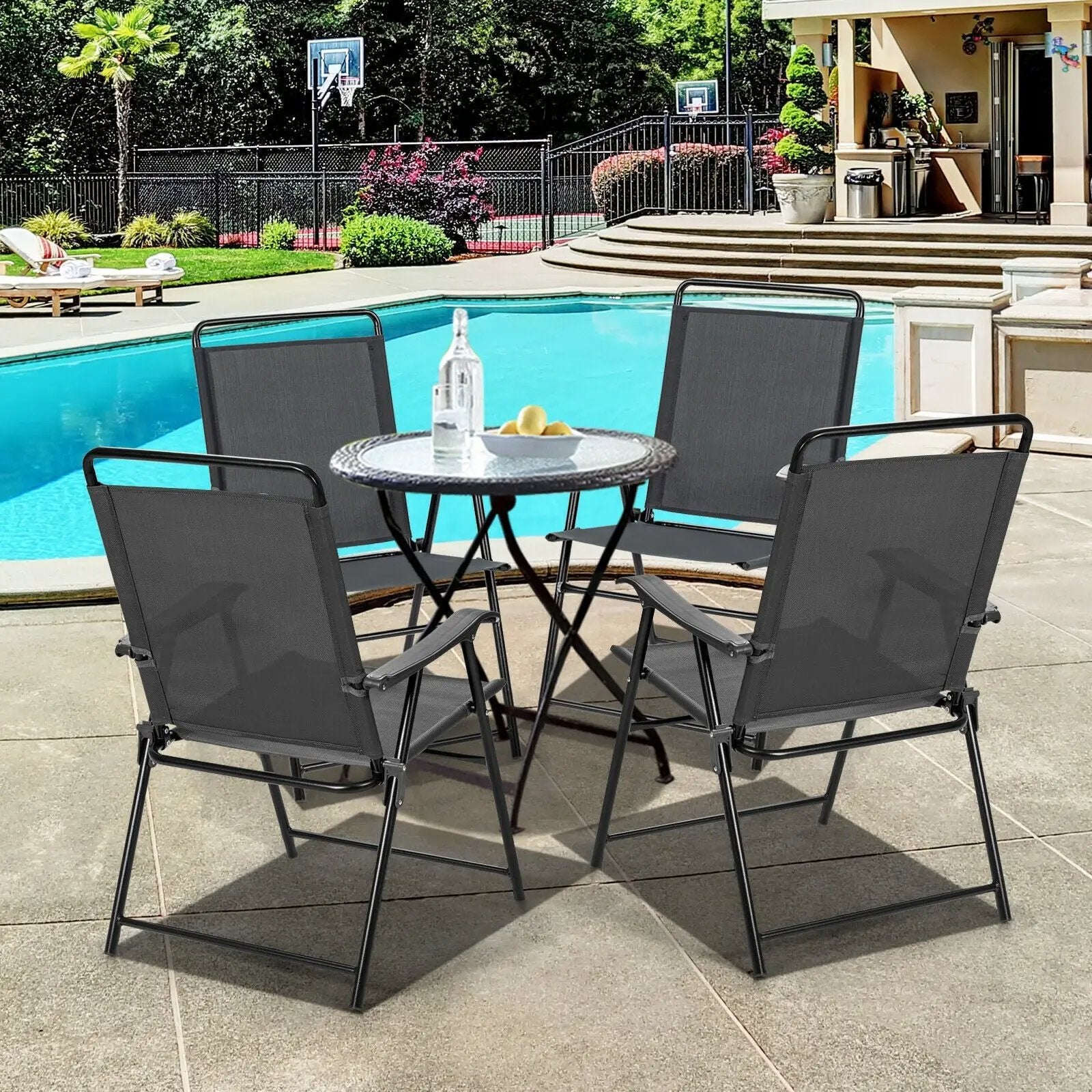 4 Pieces Portable Outdoor Folding Chair with Armrest by DirectDeals