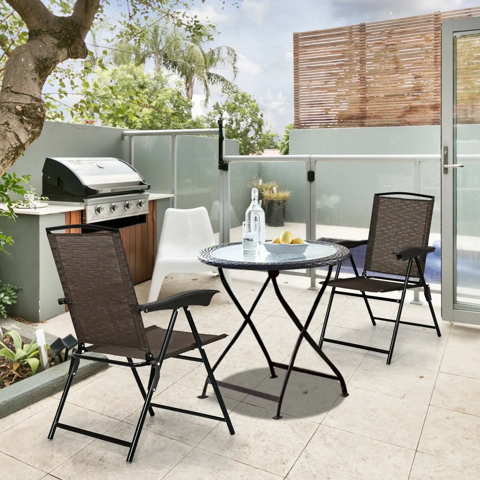 2 Pieces Folding Sling Chairs with Smooth Armrests and Adjustable Back for Patio by DirectDeals