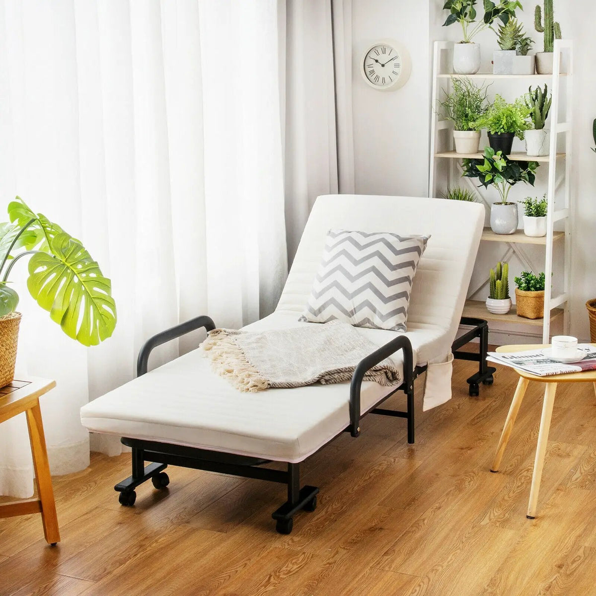 Adjustable Folding Guest Bed Frame with Mattress and Wheels, photo 14 of 24