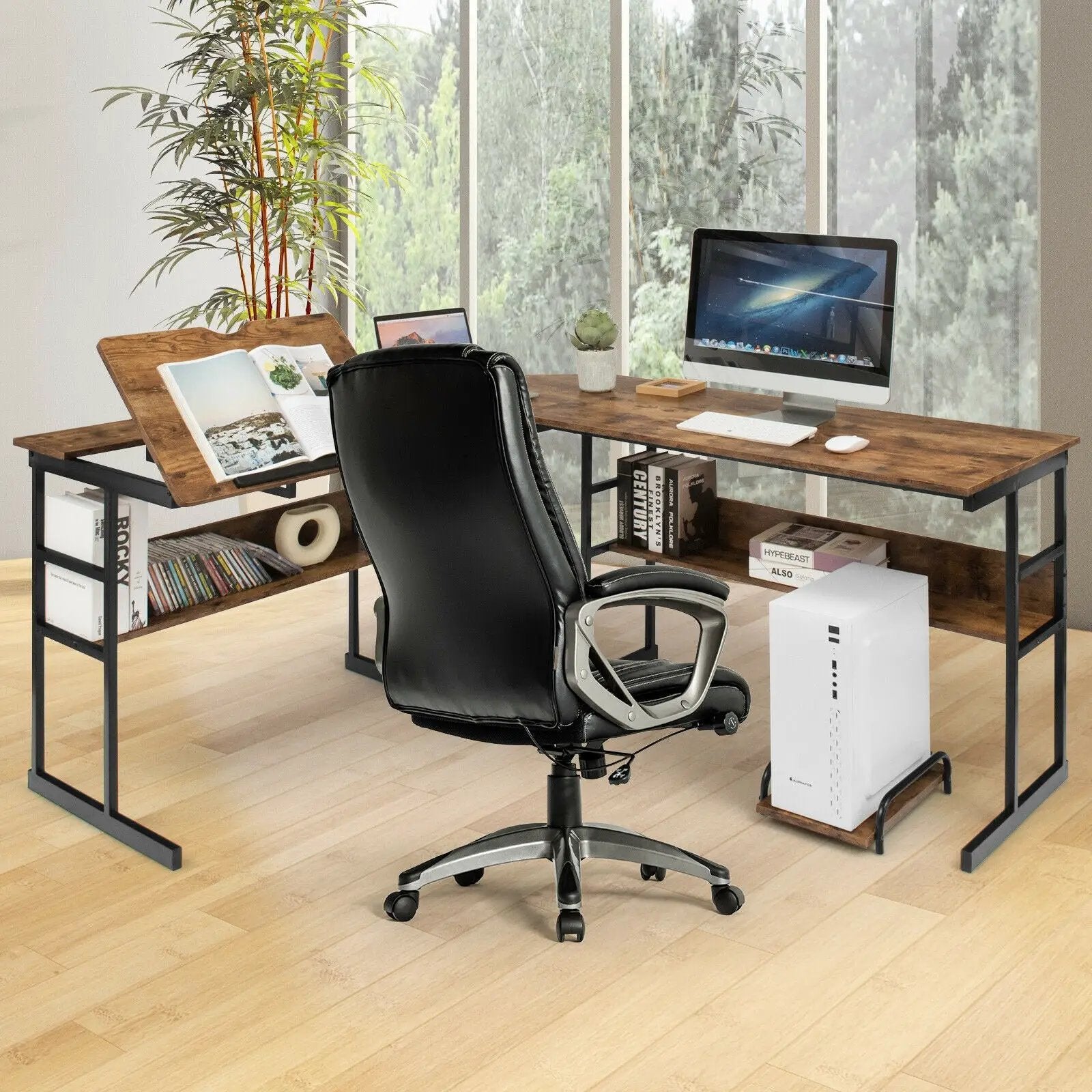 L-Shaped Computer Desk with Tiltable Tabletop by DirectDeals