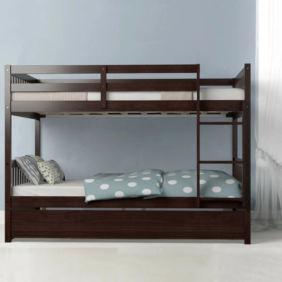 Full over Full Bunk Bed Platform Wood Bed with Ladder, photo 6 of 10