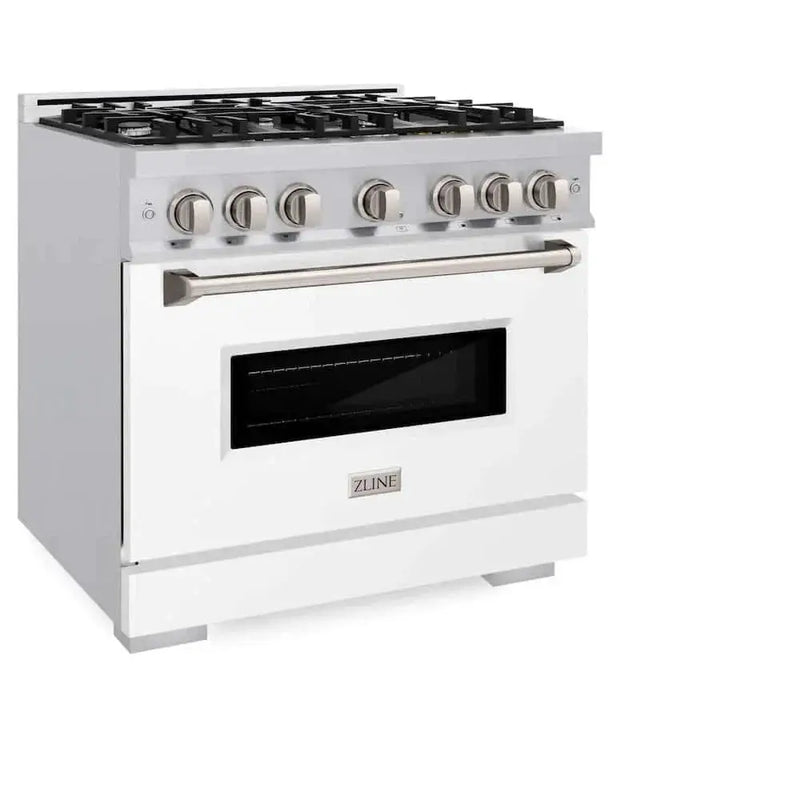 ZLINE 36" Dual Fuel Range, Gas Cooktop, Electric Convection Oven Stainless Steel, White Matte Door CDR-WM-36 by Farmhouse Kitchen and Bath