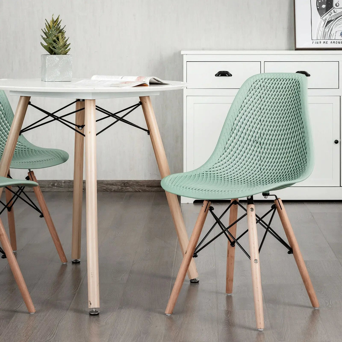 2 Pcs Modern Plastic Hollow Chair Set with Wood Leg by DirectDeals
