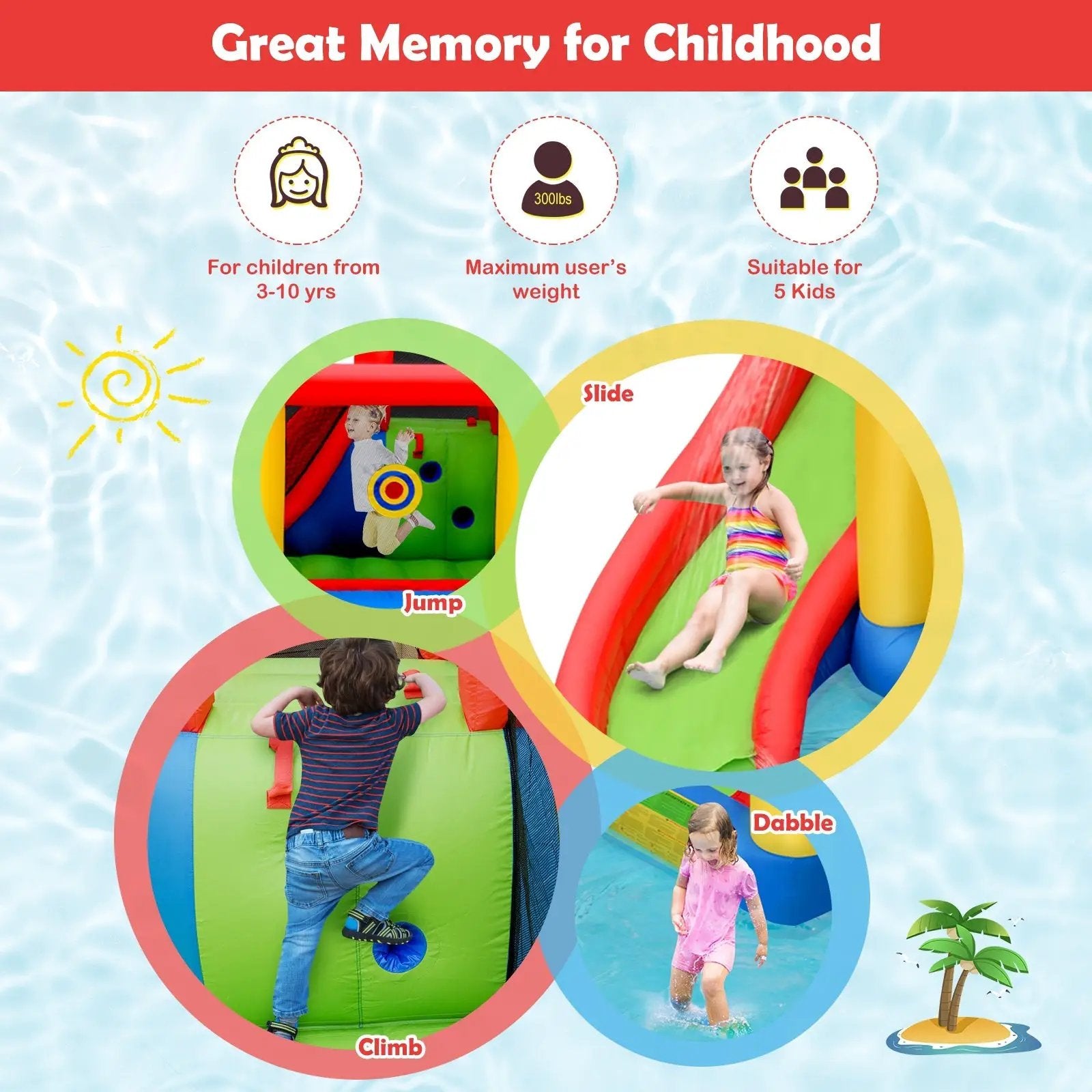 Inflatable Blow Up Water Slide Bounce House with 740 W Blower by DirectDeals