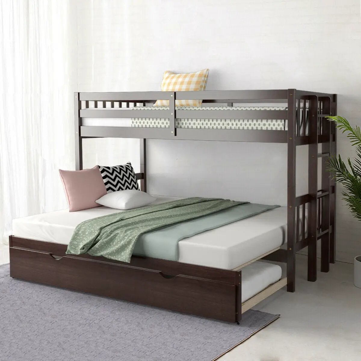 Twin Pull-Out Bunk Bed with Trundle Wooden Ladder, photo 6 of 9
