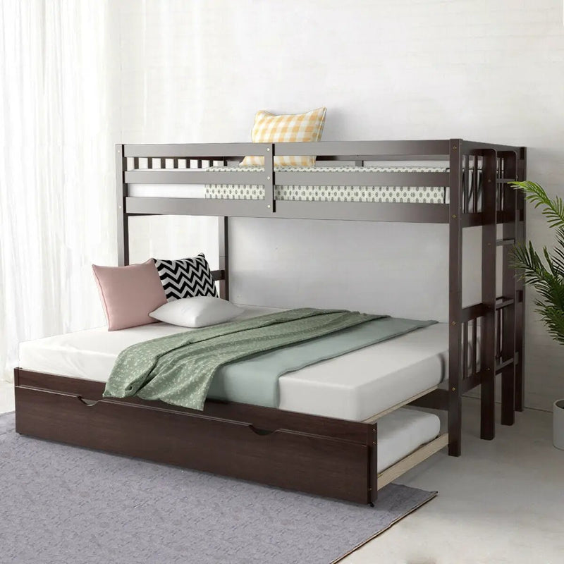 Twin Pull-Out Bunk Bed with Trundle Wooden Ladder by DirectDeals