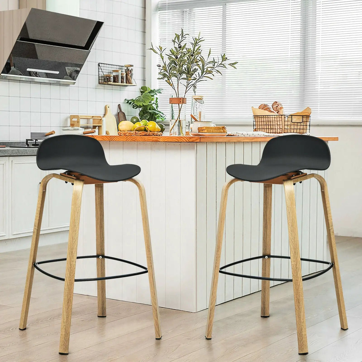 Set of 2 Modern Barstools Pub Chairs with Low Back and Metal Legs, photo 4 of 32