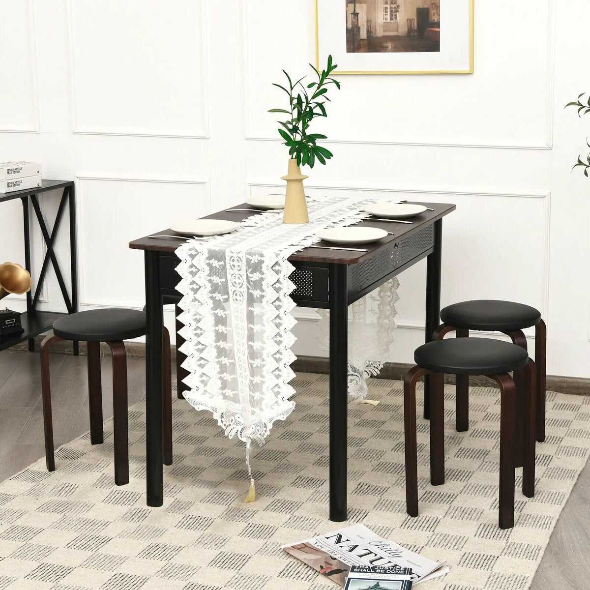 Set of 4 Bentwood Round Stool Stackable Dining Chairs with Padded Seat by DirectDeals