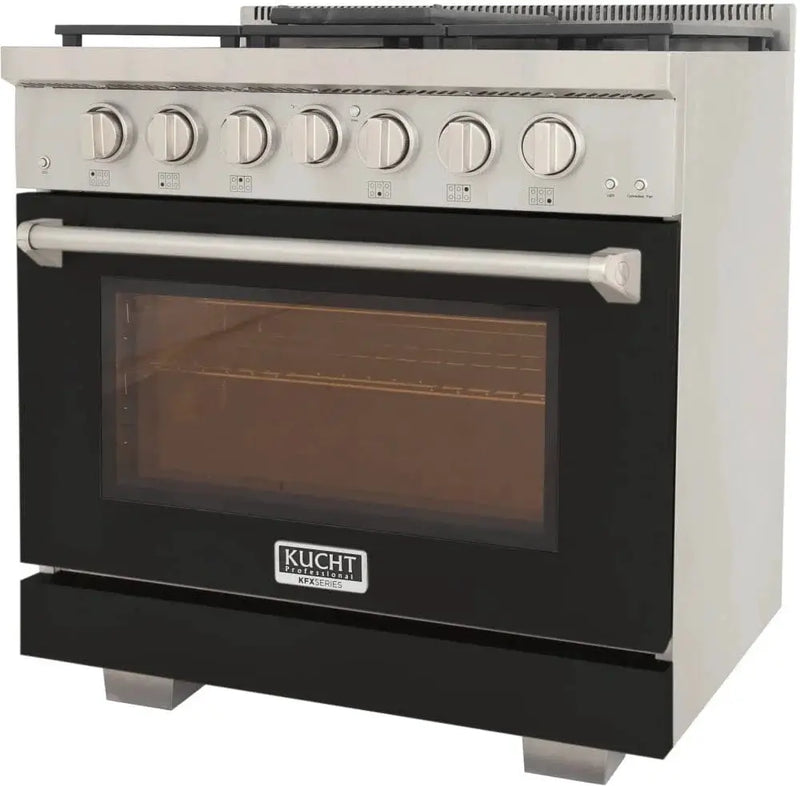 Kucht 36" Freestanding Professional Gas Range Liquid Propane KFX3600X/LP-BK by Farmhouse Kitchen and Bath