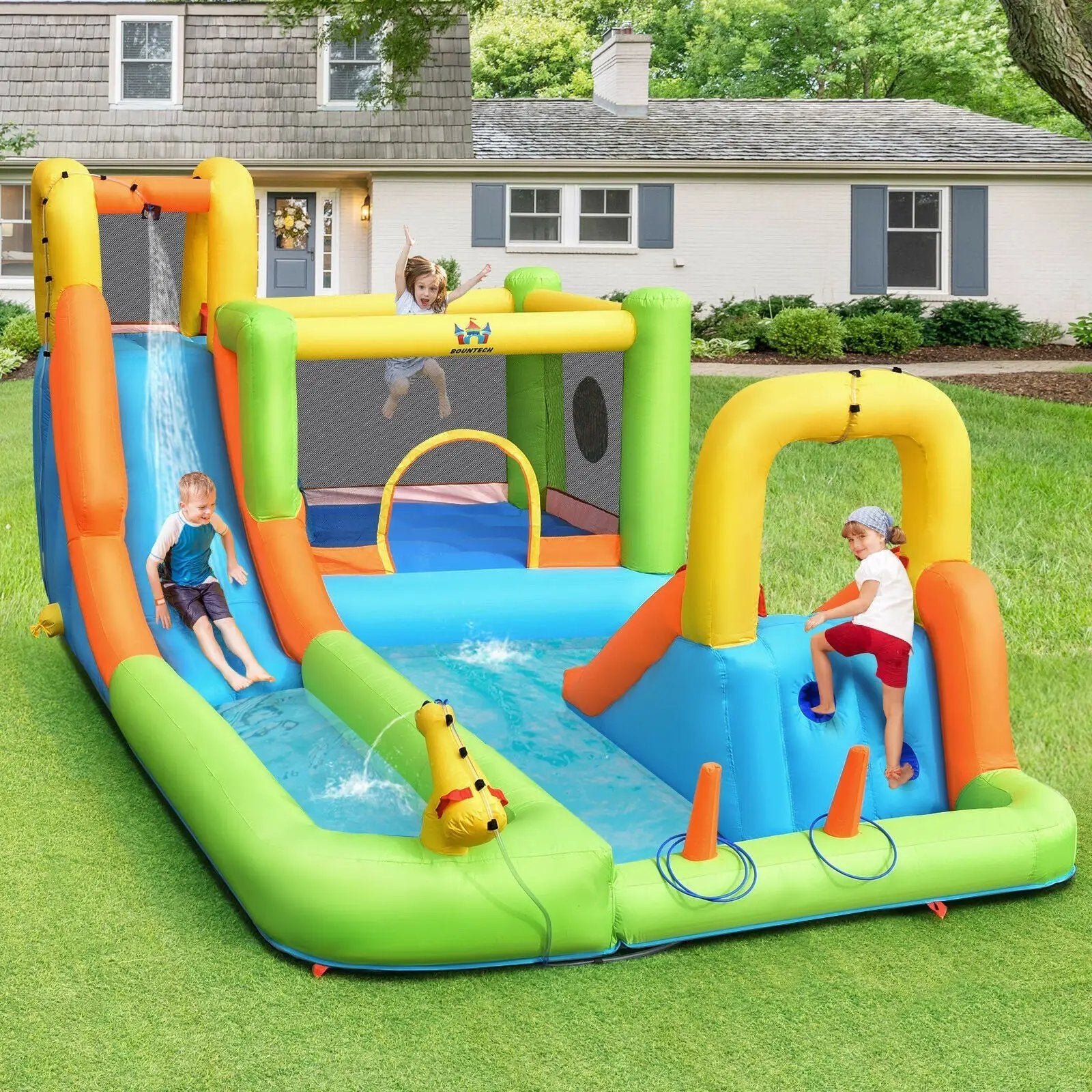 8 in 1 Inflatable Water Slide Park Bounce House Without Blower by DirectDeals