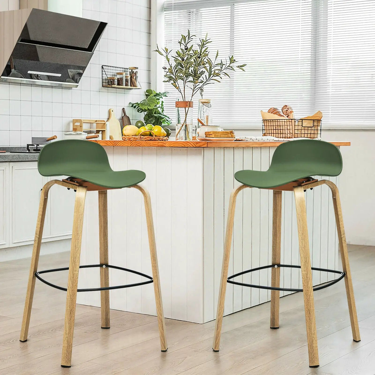 Set of 2 Modern Barstools Pub Chairs with Low Back and Metal Legs, photo 12 of 32
