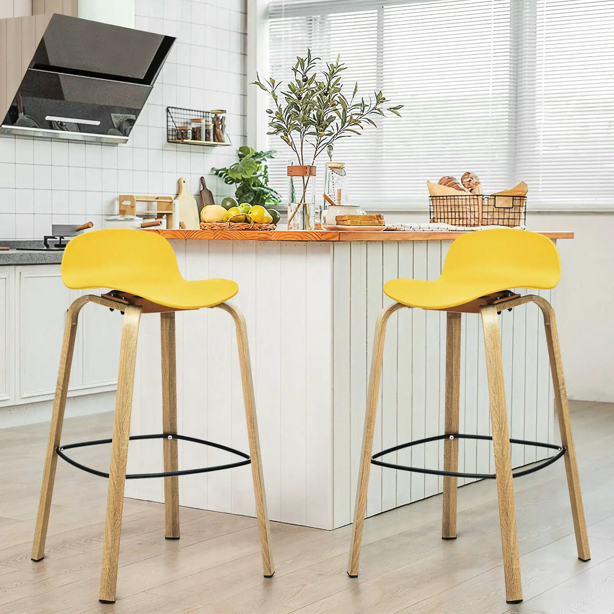 Set of 2 Modern Barstools Pub Chairs with Low Back and Metal Legs, photo 6 of 32