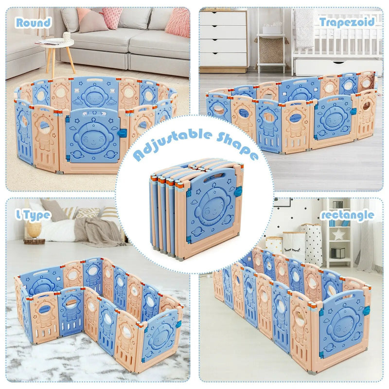 18-Panel Foldable Baby Playpen Kids Activity Center with Lockable Door by DirectDeals