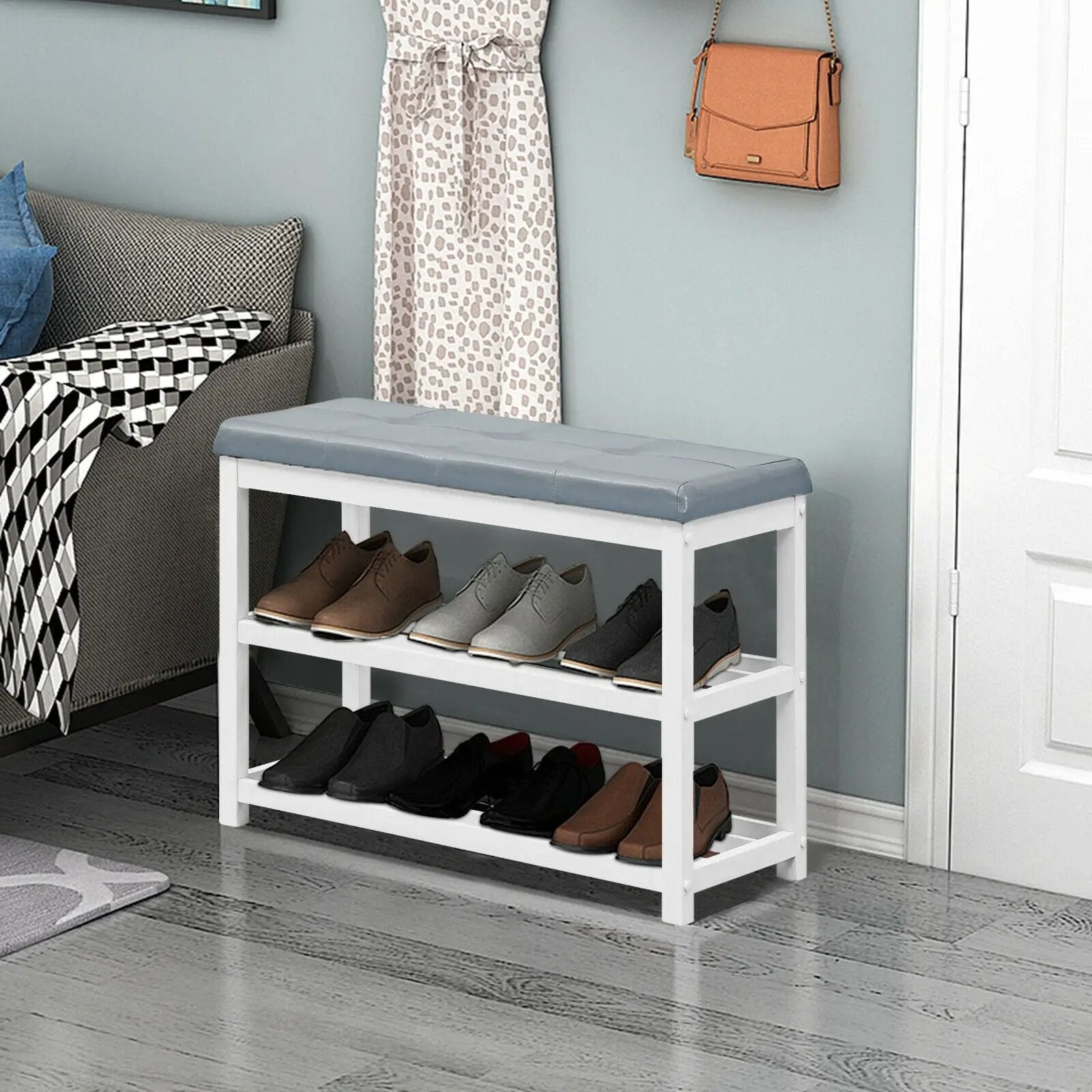 2-Tier Wooden Shoe Rack Bench with Padded Seat by DirectDeals