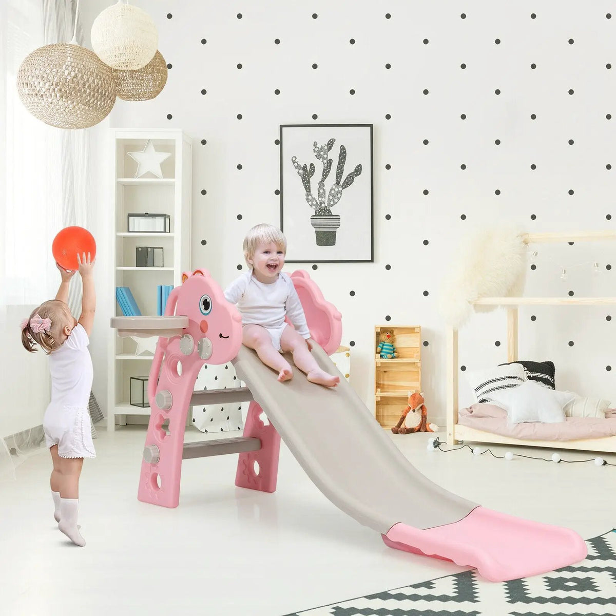 3-in-1 Kids Slide Baby Play Climber Slide Set with Basketball Hoop, photo 3 of 24
