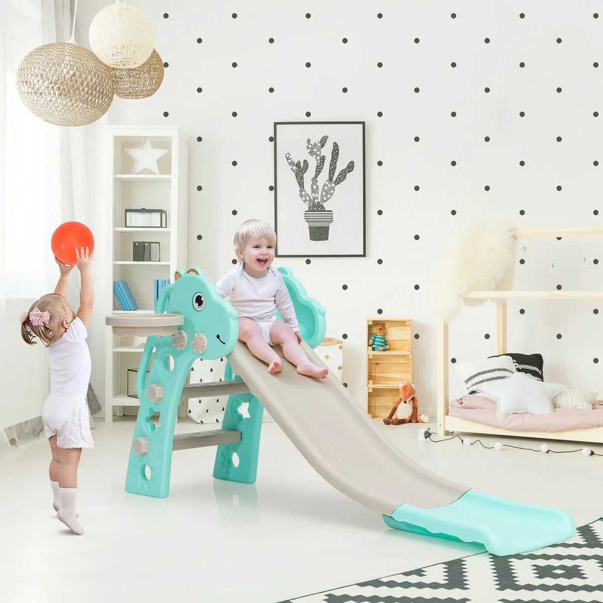 3-in-1 Kids Slide Baby Play Climber Slide Set with Basketball Hoop, photo 6 of 24